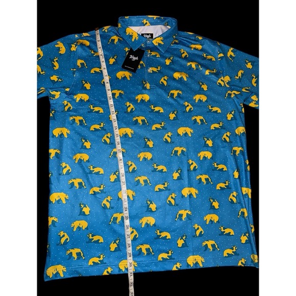 Waggle Men's Size - 2XL  Blue Bear Print Short‎ Sleeve Performance Golf Polo New - Picture 4 of 8